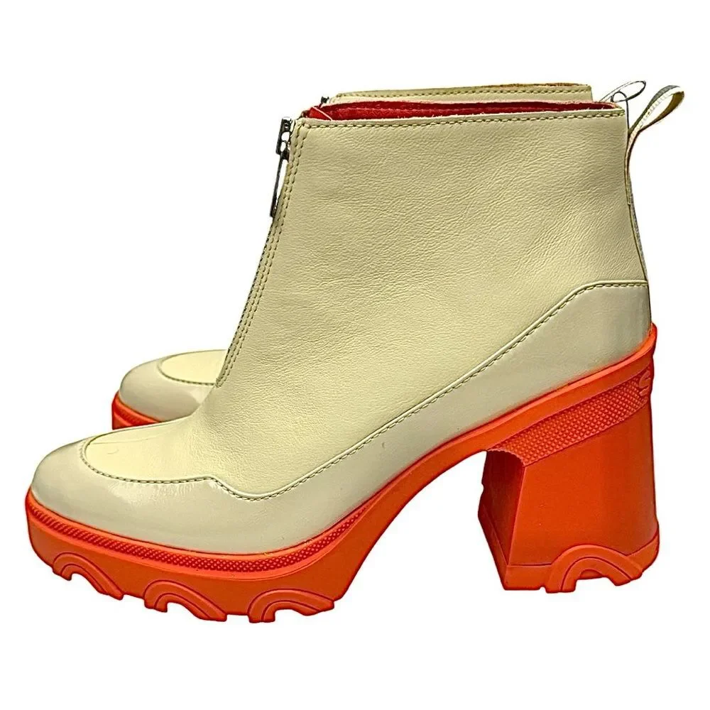 Sorel Brex Chelsea Boots Waterproof Beige Orange Leather Size 9.5 NEW
